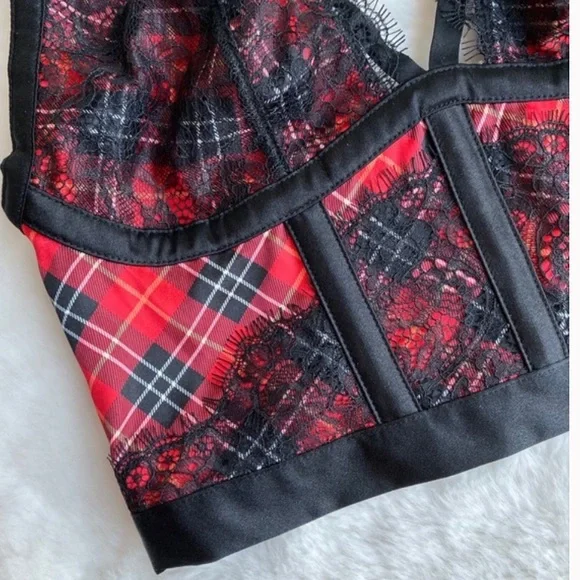 Victoria’s Secret Longline Plaid Lace Bustier Crop - Picture 7 of 10